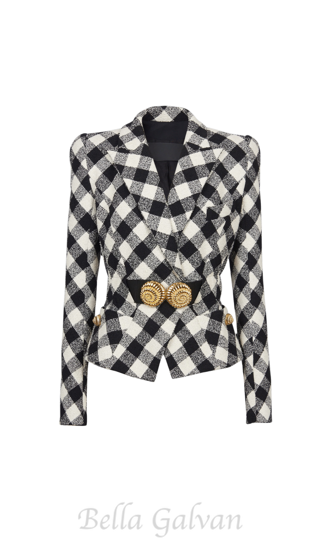 Flowering Girl Women Belted gingham tweed jacket with two Snail buttons