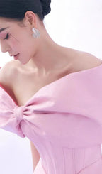 Flowering Girl Women Pink Off Shoulder Bow Corset Mini Dress
