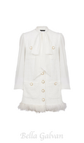 Flowering Girl Women Tweed mini dress with pussy-bow collar in white