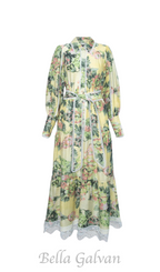 Flowering Girl Women multicolor Floral Print Lace Trim Maxi Dress