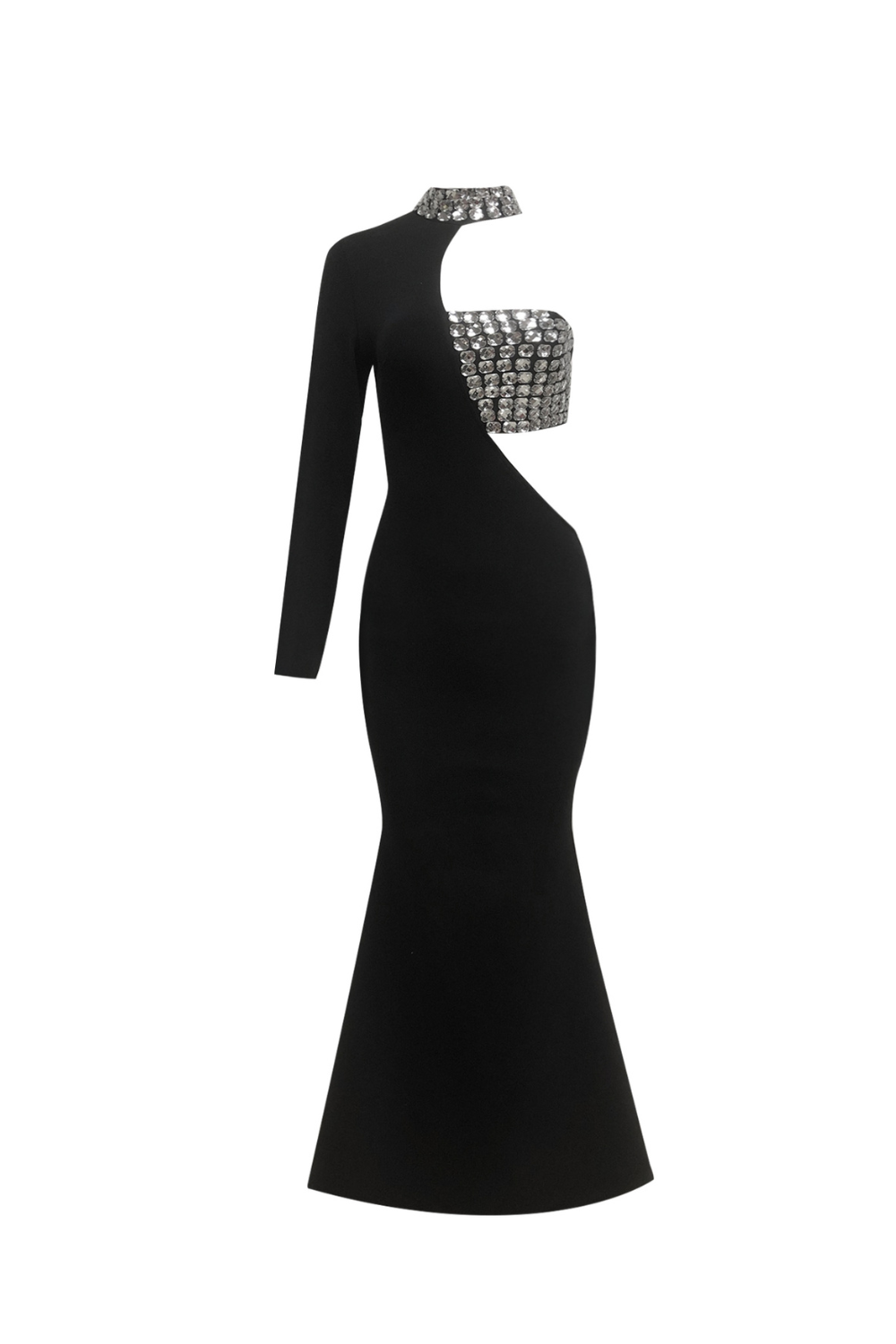 Flowering Girl Women crystal embellished One-Sleeve Cut-Out Maxi Dress in black