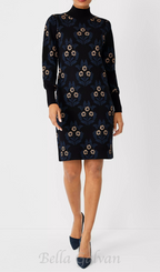 Flowering Girl Women petite floral mock neck sweater dress in black