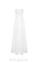 Flowering Girl Women pleated trim strapless maxi dress in white