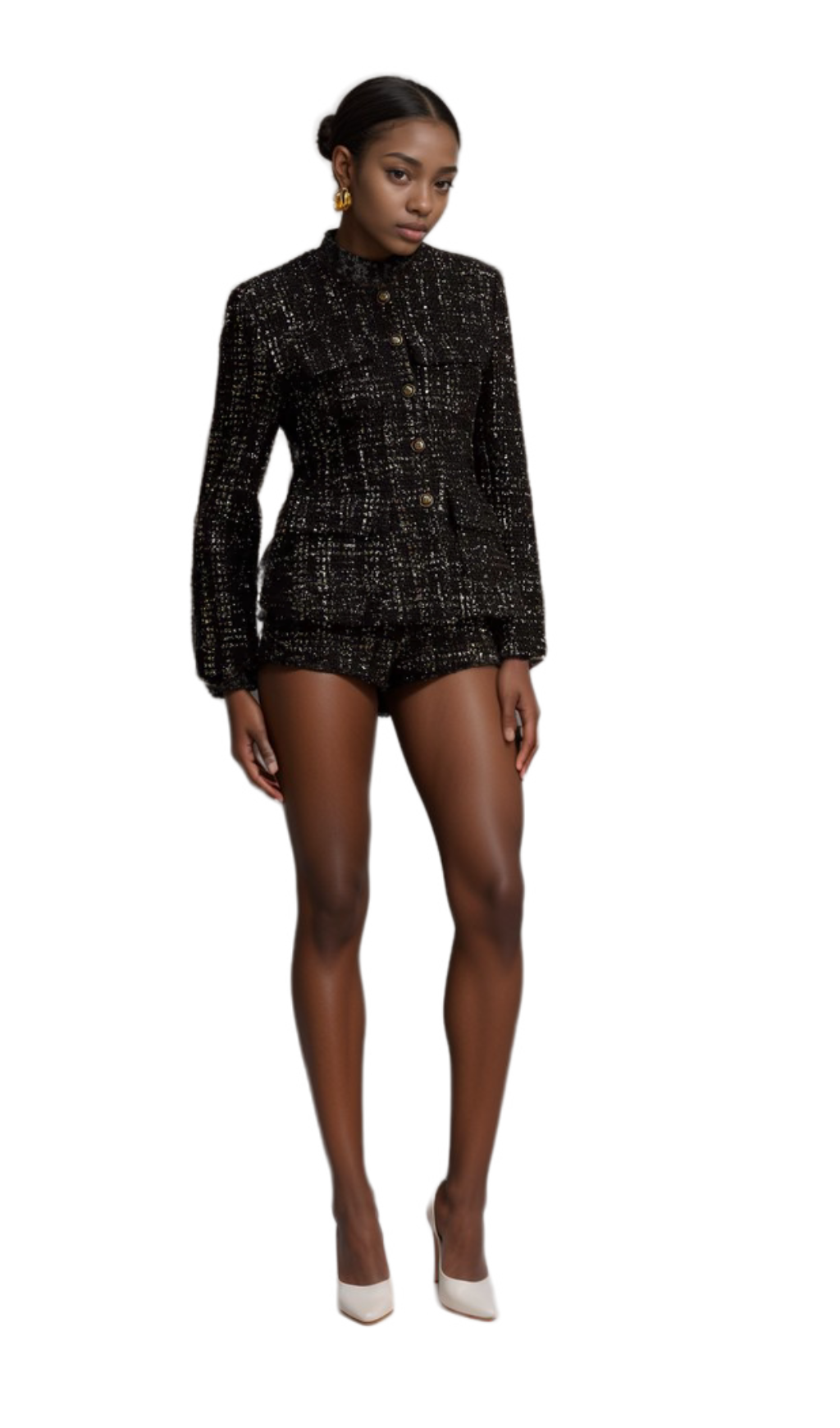 Flowering Girl Women Claudine black metallic tweed jacket & shorts matching set