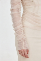 Ariel Apricot Mesh Off-Shoulder Mermaid Maxi Dress