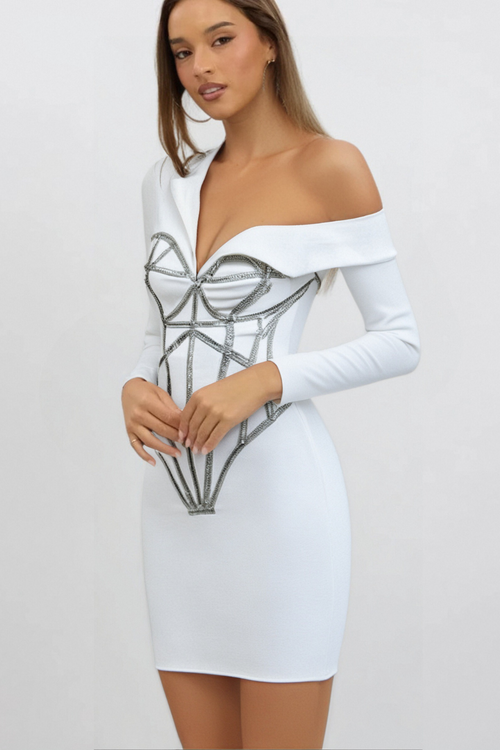 Adorns Asymmetrical One Shoulder White Dress