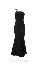 Flowering Girl Women One Shoulder Diamond Bodycon Maxi Dress in black