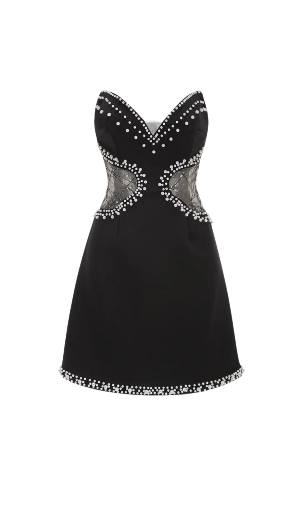 Flowering Girl Women Symmetrical tulle pearl embellished mini dress in black