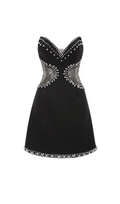 Flowering Girl Women Symmetrical tulle pearl embellished mini dress in black