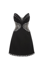 Flowering Girl Women Symmetrical tulle pearl embellished mini dress in black