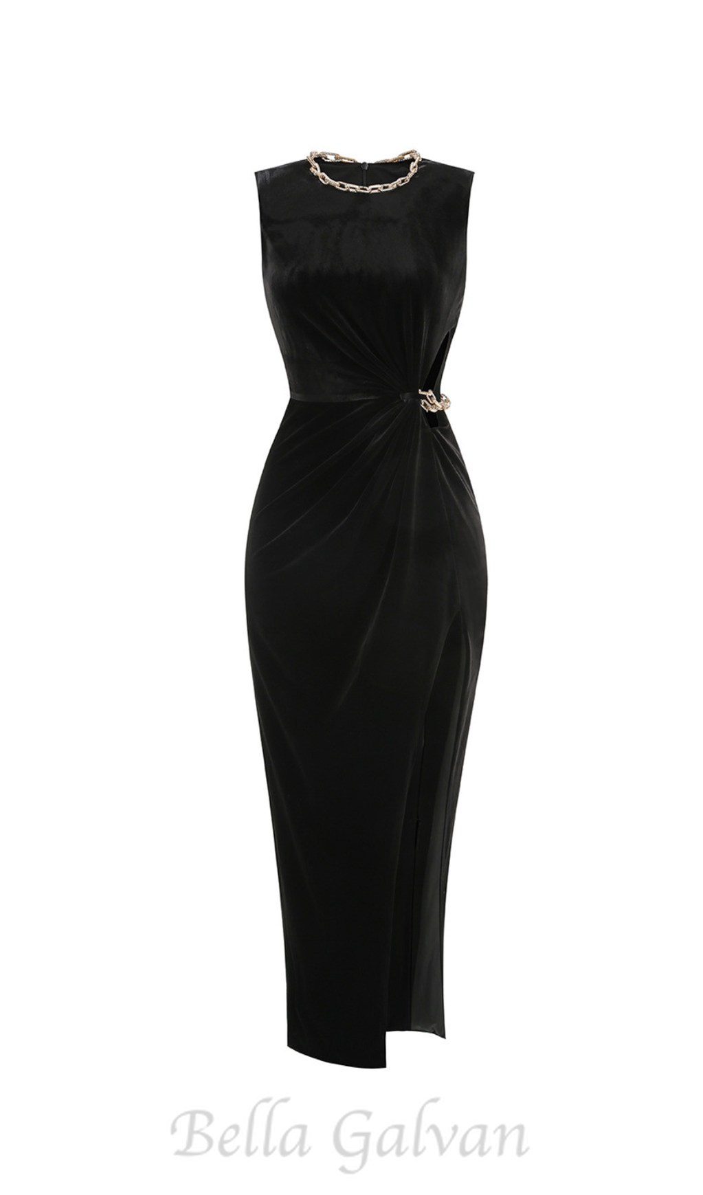 Flowering Girl Women velvet crystal embellished maxi dress in black