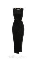 Flowering Girl Women velvet crystal embellished maxi dress in black