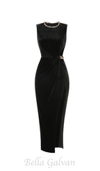 Flowering Girl Women velvet crystal embellished maxi dress in black
