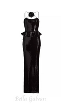 Flowering Girl Women peplum waist sequin maxi dress in black