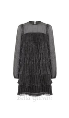 Flowering Girl Women layer chiffon puff mini dress in black