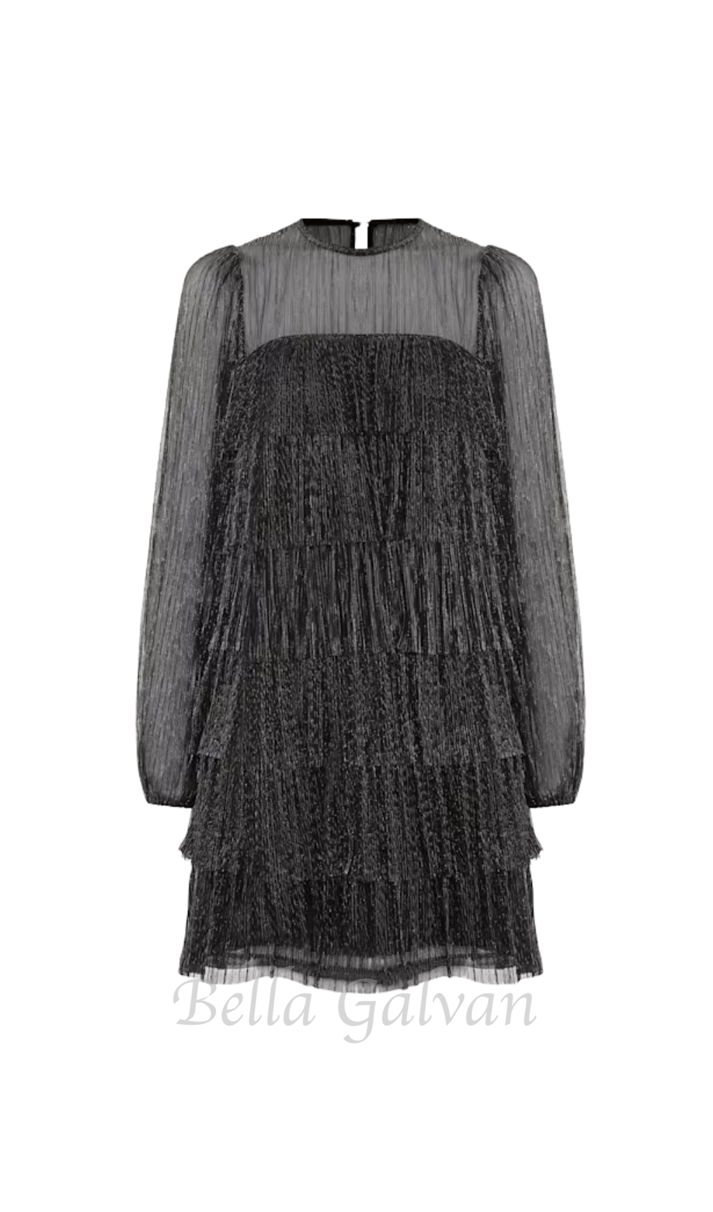 Flowering Girl Women layer chiffon puff mini dress in black