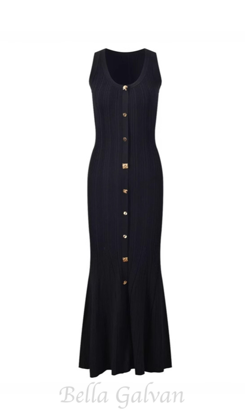 Flowering Girl Women Button-embellished ribbed-knit midi dress in black