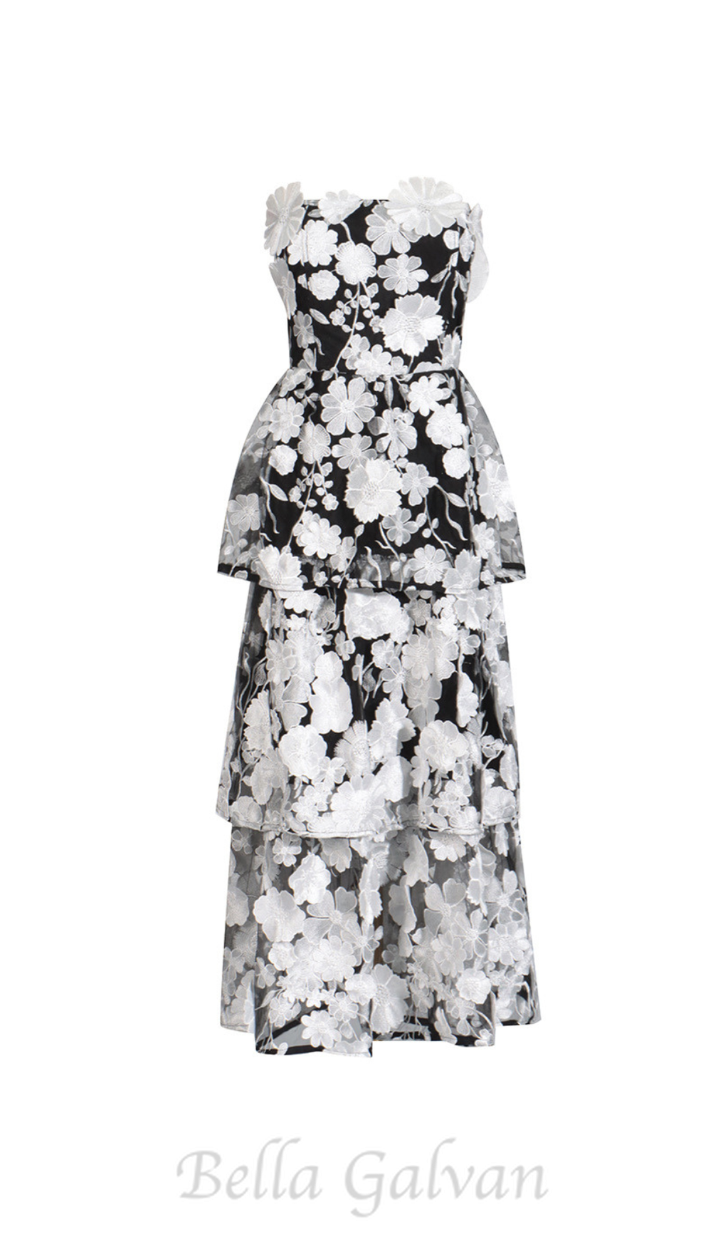 Flowering Girl Women Selene 3D flower Tiered Maxi Dress In Black