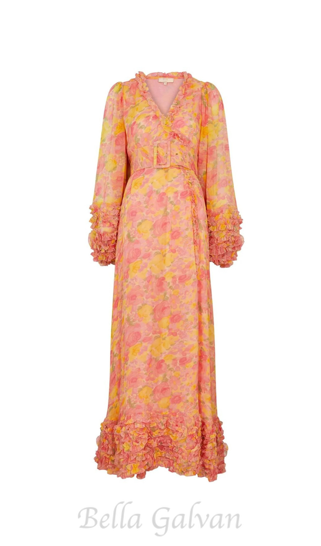 Flowering Girl Women chiffon ruffled wrap maxi dress in orange