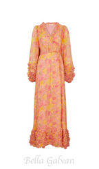 Flowering Girl Women chiffon ruffled wrap maxi dress in orange