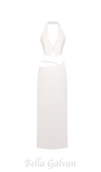 Flowering Girl Women silk crop top maxi skirts 2 pieces sets in white