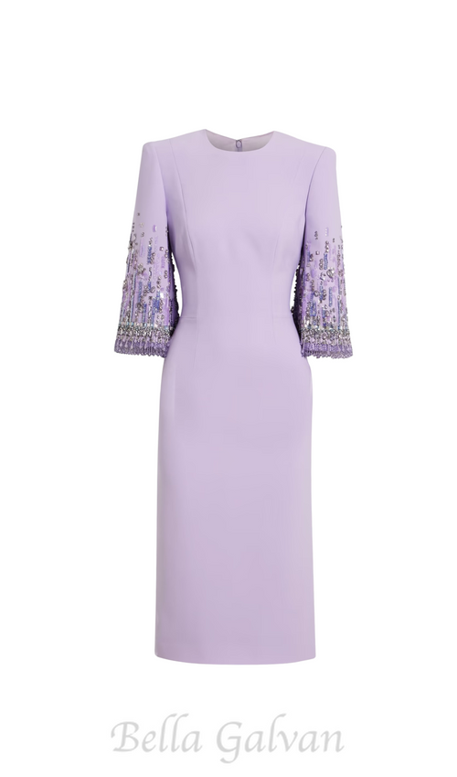 Flowering Girl Women bergman embellished crepe midi dress in lavender