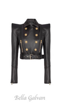 Flowering Girl Women Perfecto cropped leather jacket in black