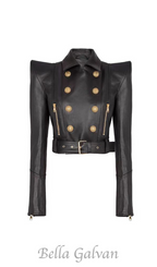 Flowering Girl Women Perfecto cropped leather jacket in black