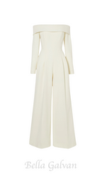 Flowering Girl Women Vesper off-the-shoulder crepe jumpsuit in ivory