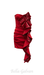 Flowering Girl Women amelia sequin ruffle red mini dress