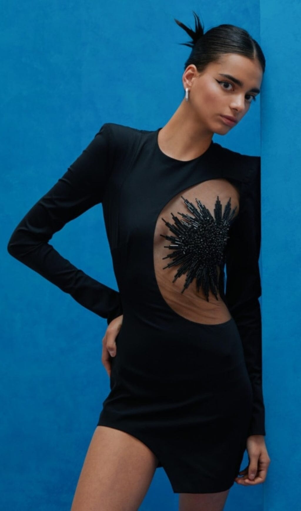 Flowering Girl Women Embellished Long Sleeve Bandage Mini Dress In Black