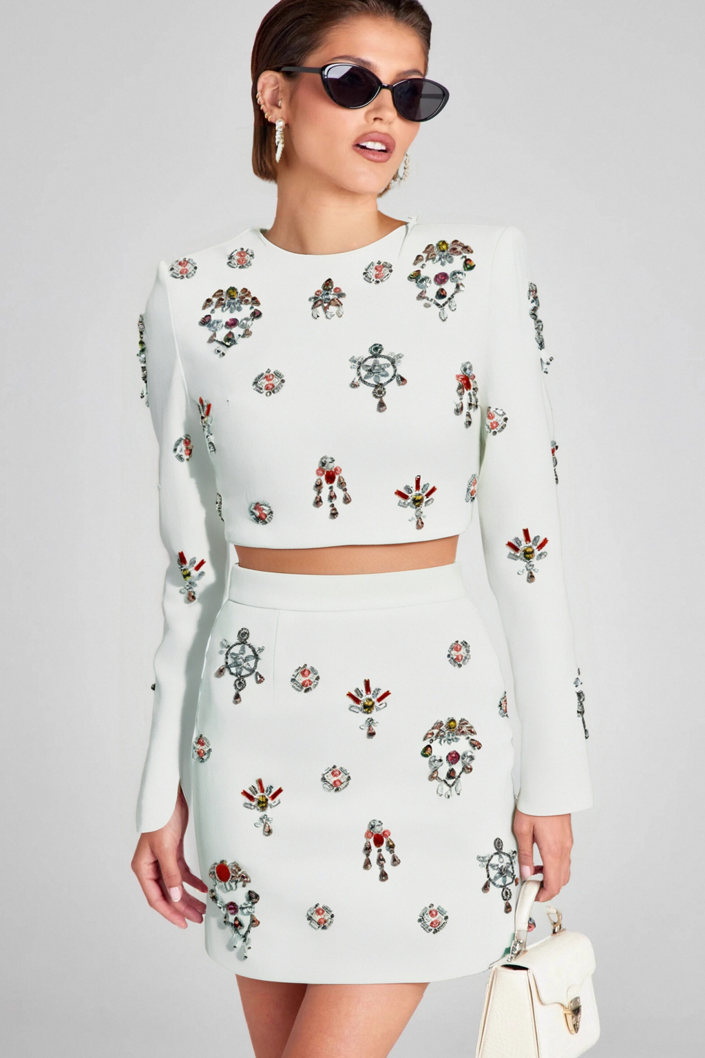 Flowering Girl Women WHITE RHINESTONE EMBELLISHED SKIRT SET
