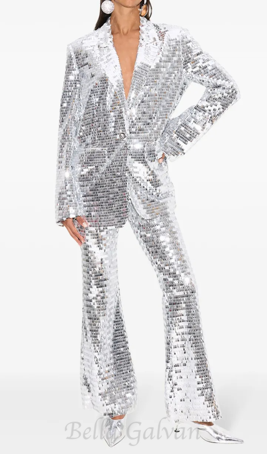 Flowering Girl Women sequin-embellished trousers blazer set in silver