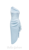 Flowering Girl Women one-shoulder lace trim embellished midi dress in blue