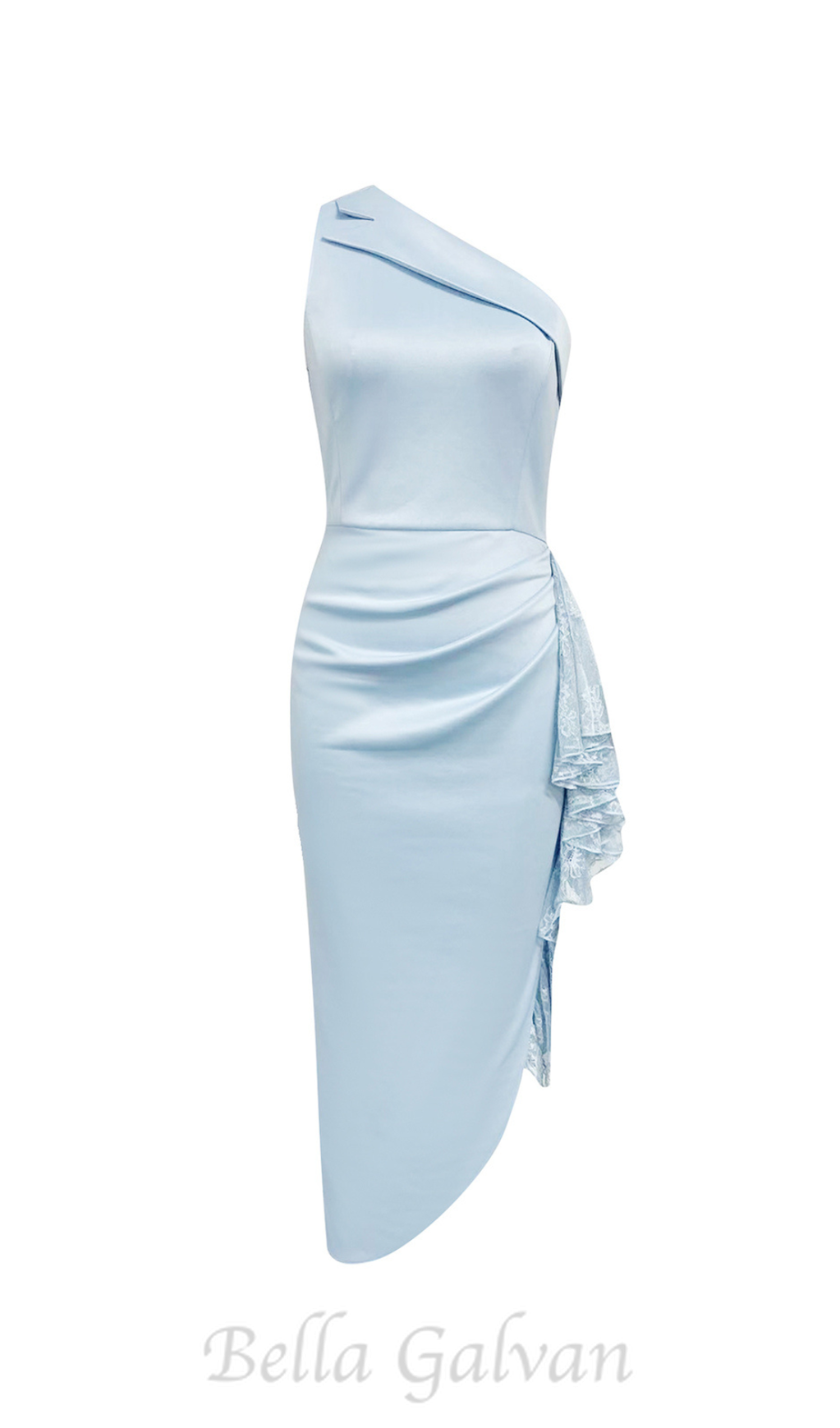 Flowering Girl Women one-shoulder lace trim embellished midi dress in blue