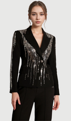Flowering Girl Women andrea Faidra Rhinestone Double Breasted Lapel Blazer in black