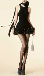 Flowering Girl Women flower trim sleeveless mini dress in black