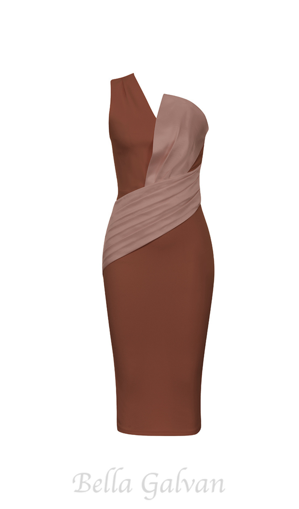 Flowering Girl Women ONE SHOULDER SLIT MIDI DRESS IN brown