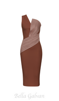 Flowering Girl Women ONE SHOULDER SLIT MIDI DRESS IN brown
