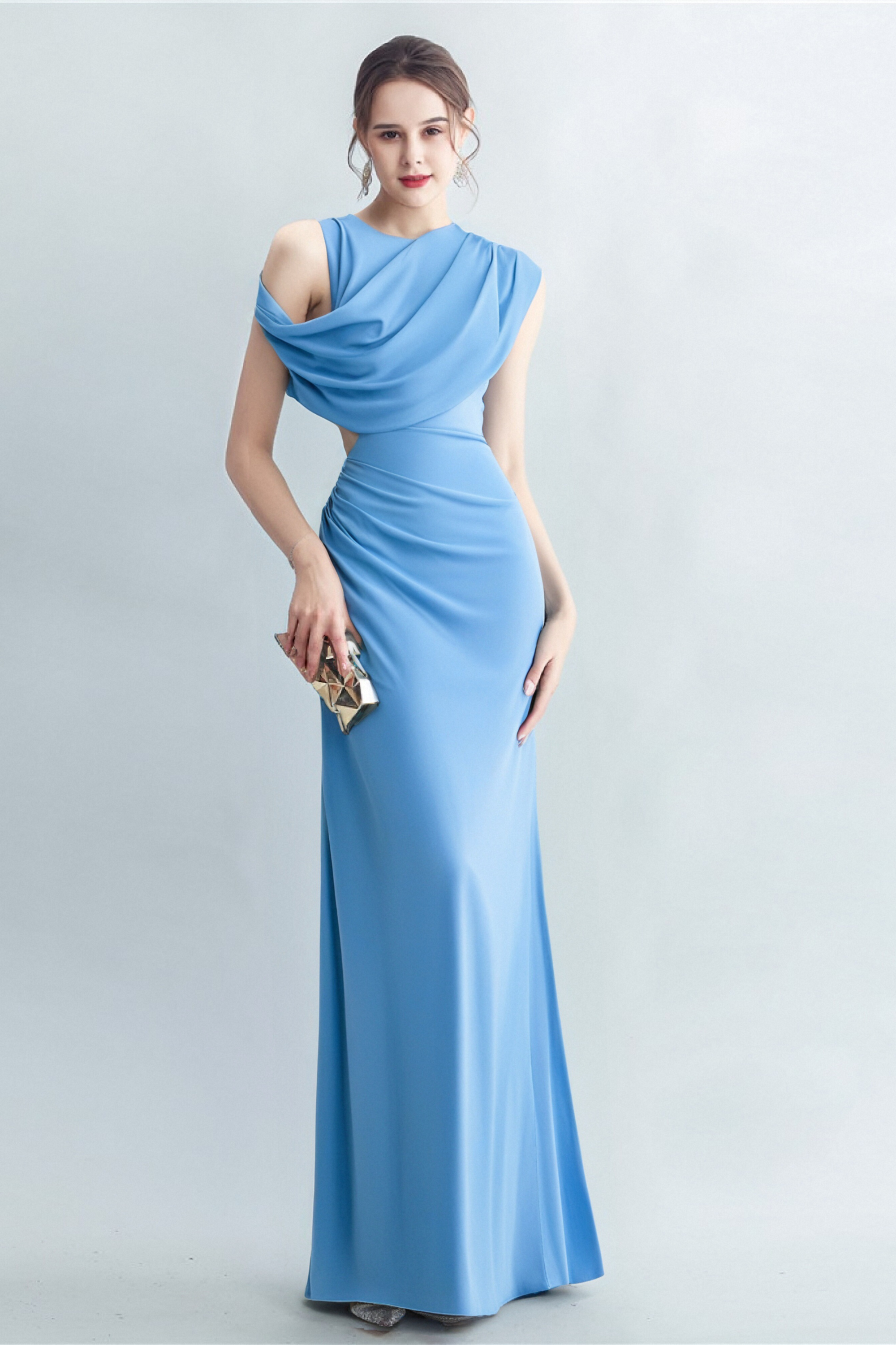 Flowering Girl Women Casi Side-Slit Draped Jersey Gown In Blue