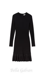 Flowering Girl Women knitted sheer flared mini dress in black