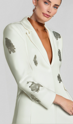 Flowering Girl Women Winee Rhinestones embellished Blazer Set White