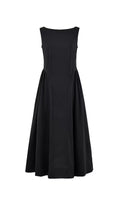 Flowering Girl Women Stretch Cotton Sateen Midi Dress in black