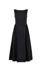 Flowering Girl Women Stretch Cotton Sateen Midi Dress in black