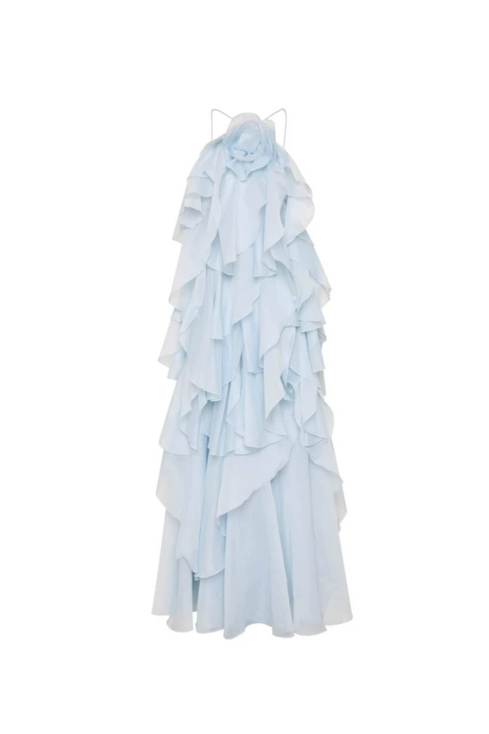Flowering Girl Women Caysie Halter Floral Ruffle Layered Maxi Dress in Blue