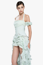 Flowering Girl Women elva halter three-dimensional flower irregular tassel mini dress in mint