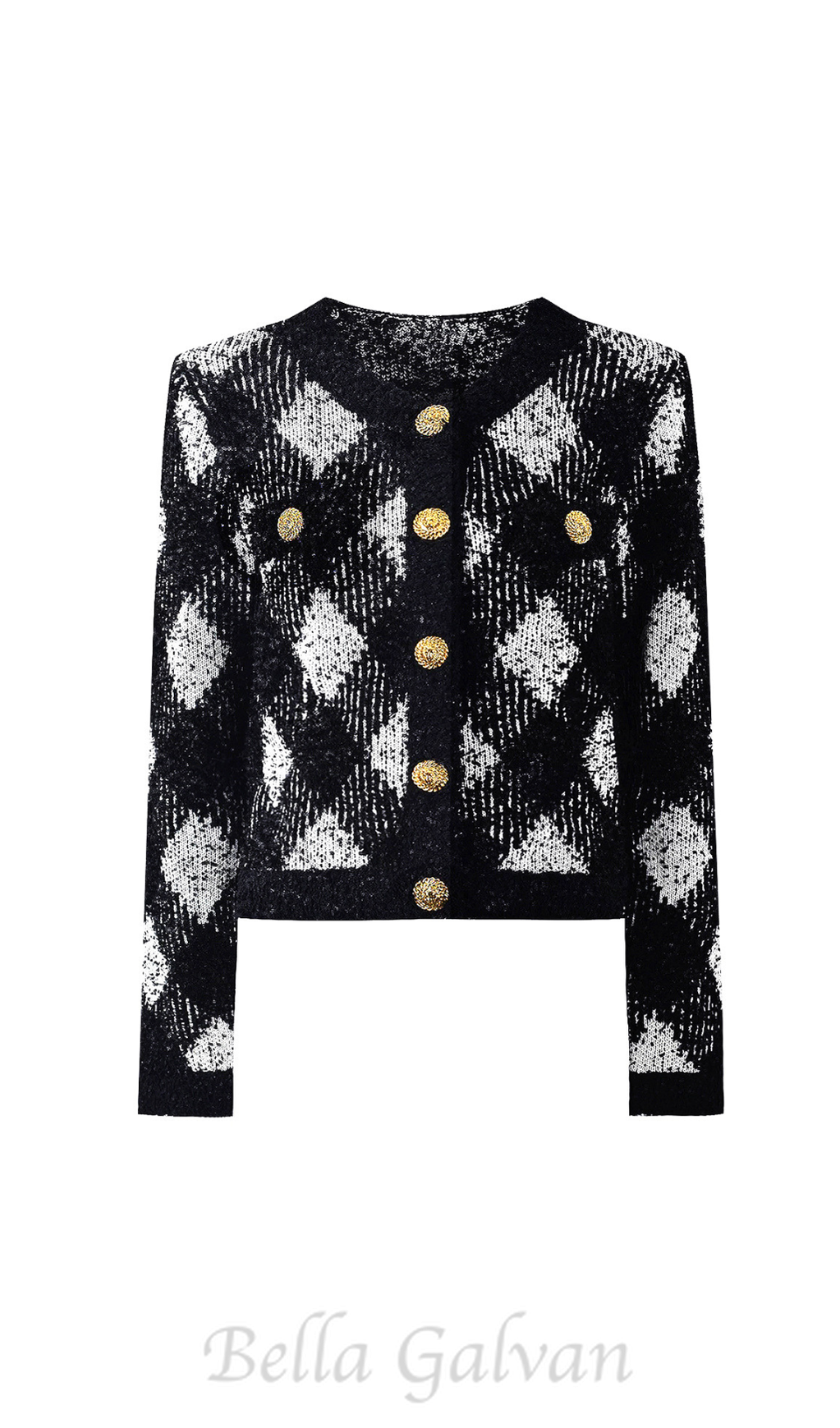 Flowering Girl Women Black White Gingham Tweed Cardigan