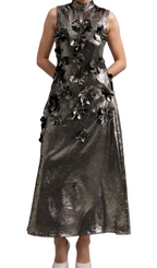 Flowering Girl Women aditi 3d floral embellished maxi dress in grey