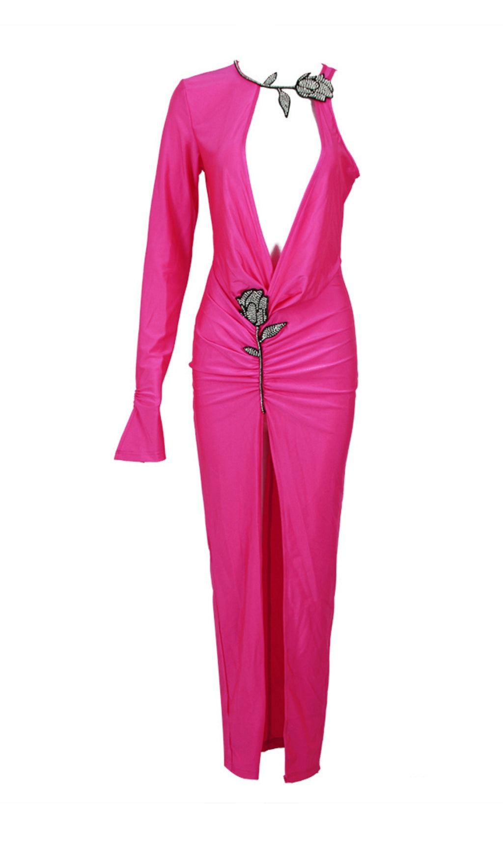 Flowering Girl Women Crystal Flower Cutout Ruched Dress