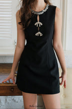 cecilia Hollow Bow mini Dress in black